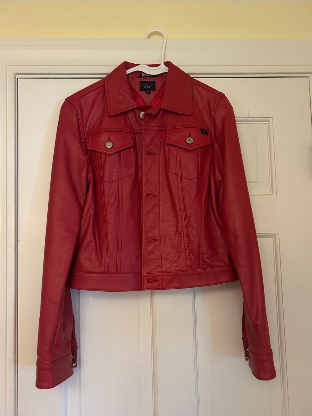Tommy Hilfiger Red Leather Trucker Jacket - Women's